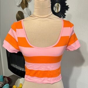 wild fable Pink & Orange Striped Scoop Crop Top
